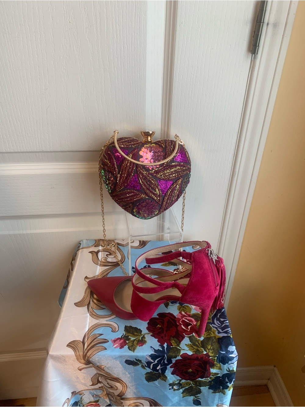 Sequin Heart gold burgundy Crossbody clutch Bag